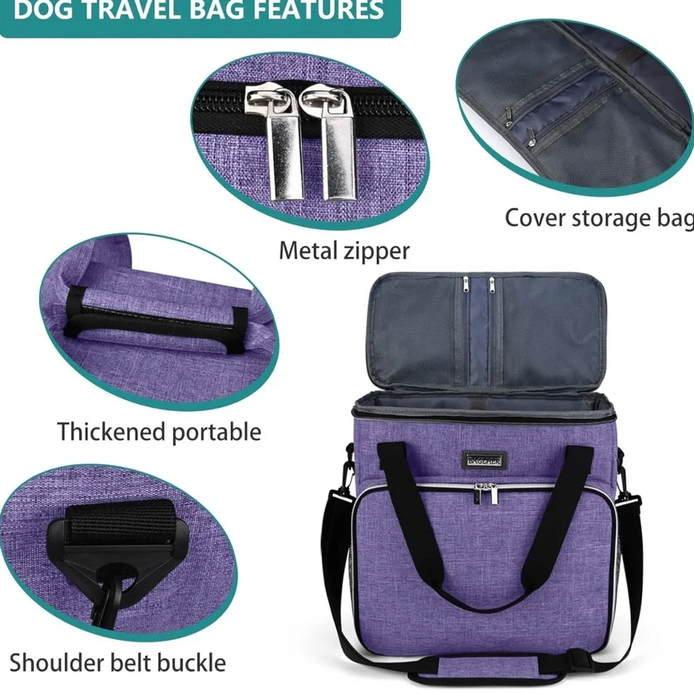 Baglher Dog Travel Bag Pet Bag Purple Black